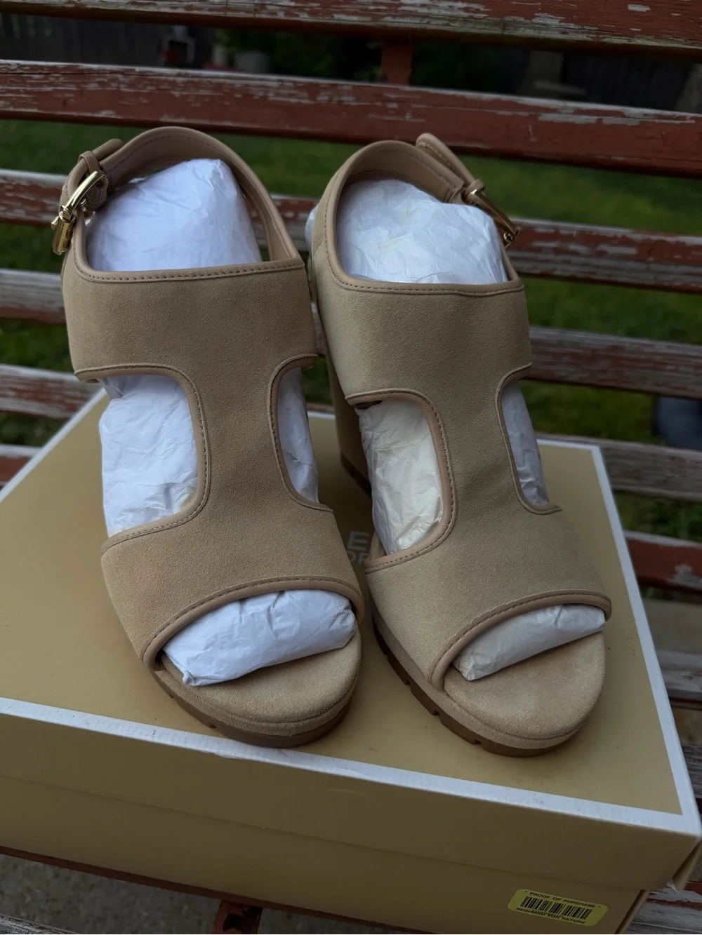 MICHAEL Michael Kors Nude Beige Suede Cutout Slingback Heels